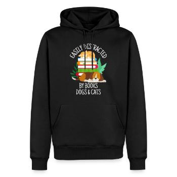 Facilement distrait par les chiens Chats et livres - Animal - Sweat à capuche Premium bio Homme - noir - Devant - Nico (187cm)