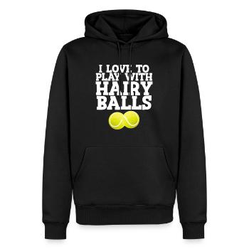 I Love To Play With Hairy Balls Tennis Player Gift - Men’s Premium Organic Hoodie - black - Front - Nico (187cm)