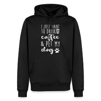 Ich möchte nur Kaffee trinken und meinen Hund streicheln - lustig - Männer Premium Bio Hoodie - Schwarz - Vorne - Nico (187cm)