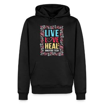 Dialyse Krankenschwester Shirt, Live Love Heal Dialyse - Männer Premium Bio Hoodie - Schwarz - Vorne - Nico (187cm)