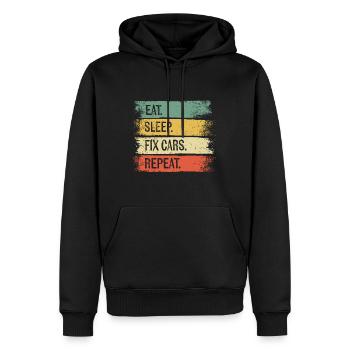 Manger dormir Réparer les voitures Répéter Drôle de voiture mécanique automobile - Sweat à capuche Premium bio Homme - noir - Devant - Nico (187cm)