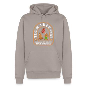 Technisches Support-Shirt, ich bin hier, um Cookies zu löschen - Männer Premium Bio Hoodie - Taupe - Vorne - Nico (187cm)