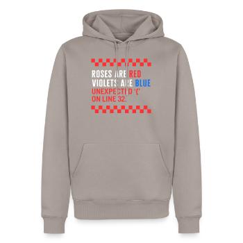 Programmer Shirt, Unexpected On Line 32 Error Tee - Men’s Premium Organic Hoodie - taupe - Front - Nico (187cm)