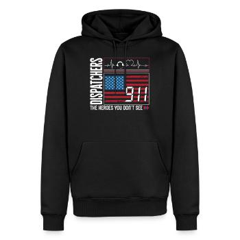 Dispatcher Shirt, The Heroes You Don't See USA - Men’s Premium Organic Hoodie - black - Front - Nico (187cm)