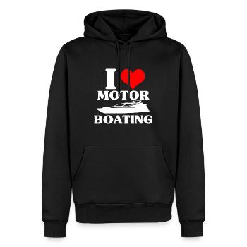 I Love Motor Boating Funny Boater - Men’s Premium Organic Hoodie - black - Front - Nico (187cm)