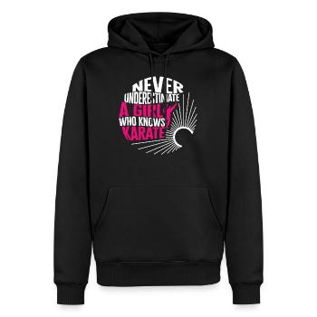 Karate Shirt, Never Underestimate A Girl Tee, - Men’s Premium Organic Hoodie - black - Front - Nico (187cm)