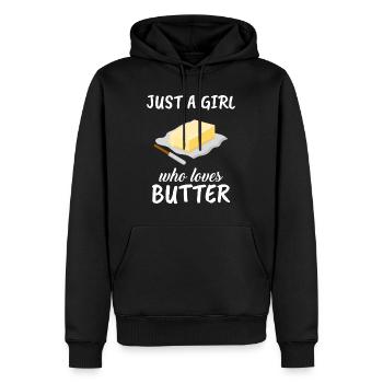 Juste une fille qui aime le beurre | Tenue Cadeau Beurre - Sweat à capuche Premium bio Homme - noir - Devant - Nico (187cm)
