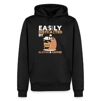 Easily Distracted By Sloths And coffee Sloth coffe - Men’s Premium Organic Hoodie - black - Front - Nico (187cm)