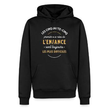 Anniversaire 55 ans, idée cadeau date de naissance - Sweat à capuche Premium bio Homme - noir - Devant - Nico (187cm)