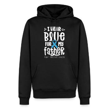 Je porte du bleu pour mon père Cancer de la prostate - Sweat à capuche Premium bio Homme - noir - Devant - Nico (187cm)