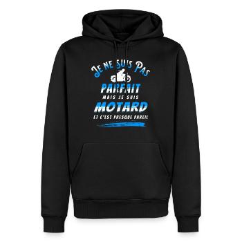 Moto Idée Cadeau pour Motard Citation Humour - Sweat à capuche Premium bio Homme - noir - Devant - Nico (187cm)