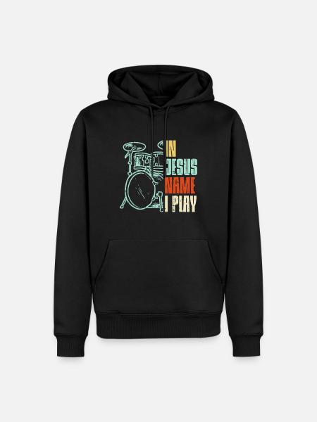 Jesus Name I Play Drums God Drumming Music Christi - Männer Premium Bio Hoodie - Schwarz