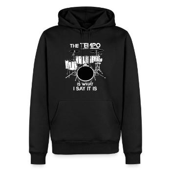 Das Tempo ist, was ich sage, es ist Drumsdrummer Pundrum - Männer Premium Bio Hoodie - Schwarz - Vorne - Nico (187cm)