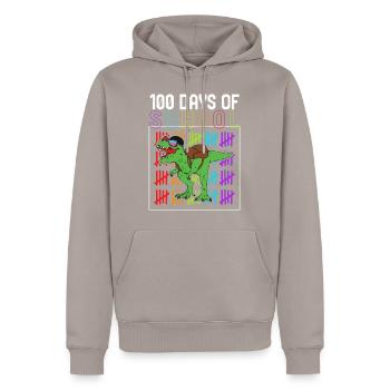 Chemise d’école, 100 jours d’école T-rex dinosaure - Sweat à capuche Premium bio Homme - taupe - Devant - Nico (187cm)
