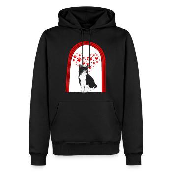 Valentines Day Shirt, Cat Paw Heart Cute - Men’s Premium Organic Hoodie - black - Front - Nico (187cm)