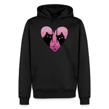 Valentinstag Shirt, Katze Paar Herz Retro - Männer Premium Bio Hoodie - Schwarz - Vorne - Nico (187cm)