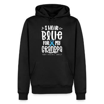 Ich trage blau für meinen Opa Prostatakrebs - Männer Premium Bio Hoodie - Schwarz - Vorne - Nico (187cm)
