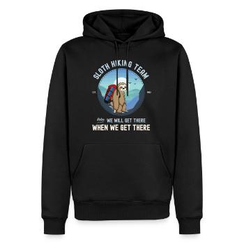 Sloth Hiking idea, Sloth Hiking Team - Men’s Premium Organic Hoodie - black - Front - Nico (187cm)
