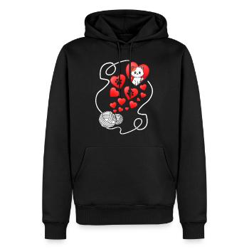 Valentines Day Shirt, Cat Paw Heart Yarn Cute - Men’s Premium Organic Hoodie - black - Front - Nico (187cm)
