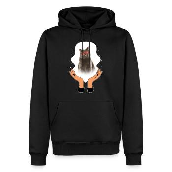 Valentines Day Shirt, Cat Heart Sunglasses Cute - Men’s Premium Organic Hoodie - black - Front - Nico (187cm)