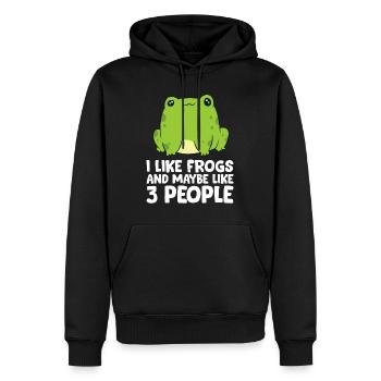 Amoureux des grenouilles J’aime les grenouilles et peut-être comme 3 personnes - Sweat à capuche Premium bio Homme - noir - Devant - Nico (187cm)