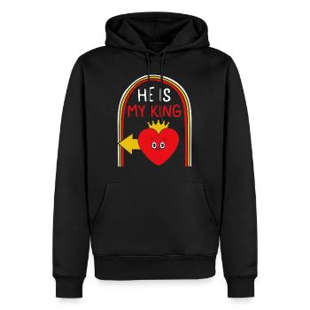 Valentines Shirt, He Is My King Heart Crown Tee, - Men’s Premium Organic Hoodie - black - Front - Nico (187cm)