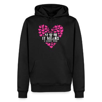 Korea Shirt, 사랑해 Saranghae It Means I Love You - Männer Premium Bio Hoodie - Schwarz - Vorne - Nico (187cm)