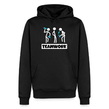Travail d’équipe Vacances d’été avec des amis Semaine de relâche - Sweat à capuche Premium bio Homme - noir - Devant - Nico (187cm)