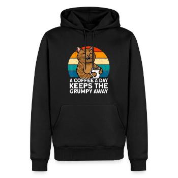 Funny Coffee Tshirt, Coffee Lover Shirt, Cute Cat - Men’s Premium Organic Hoodie - black - Front - Nico (187cm)