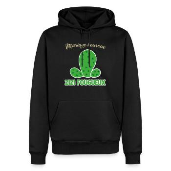 mariage heureux zizi fougueux evg futur marié - Sweat à capuche Premium bio Homme - noir - Devant - Nico (187cm)