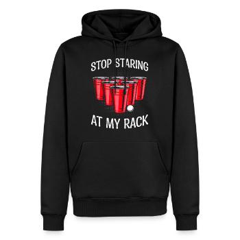 Beer Pong arrête de regarder mon rack Bier Pong - Sweat à capuche Premium bio Homme - noir - Devant - Nico (187cm)