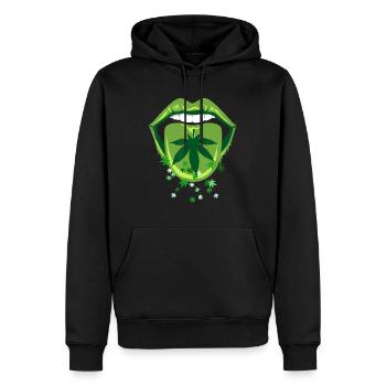 Marijuana Smoker Pot Leaf Tongue Green Lips Love W - Men’s Premium Organic Hoodie - black - Front - Nico (187cm)