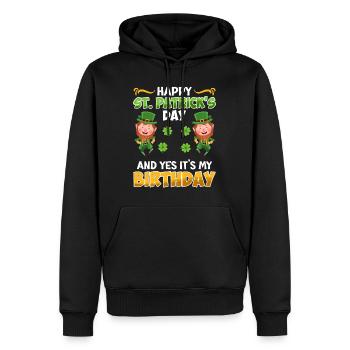 Anniversaire le jour de la Saint-Patrick Anniversaire - Sweat à capuche Premium bio Homme - noir - Devant - Nico (187cm)