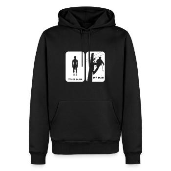 Your Man My Man Lineman Idee | Elektrokabel-Idee - Männer Premium Bio Hoodie - Schwarz - Vorne - Nico (187cm)