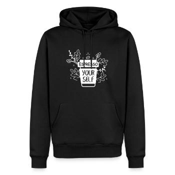Espresso Yourself Funny Coffee Caffeine Lover Bari - Men’s Premium Organic Hoodie - black - Front - Nico (187cm)