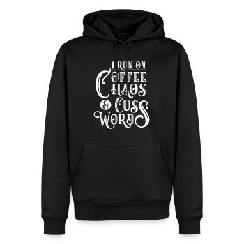 I Run on Coffee, Chaos & Cuss Words - Kaffeeliebhaber - Männer Premium Bio Hoodie - Schwarz - Vorne - Nico (187cm)