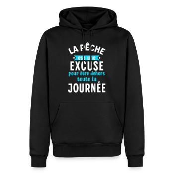 Pêche Cadeau Humour pour Pêcheur Slogan Rigolo Fun - Sweat à capuche Premium bio Homme - noir - Devant - Nico (187cm)