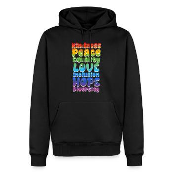 Inclusion Acceptation Gentillesse Solidarité - Sweat à capuche Premium bio Homme - noir - Devant - Nico (187cm)