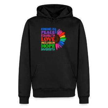 Inklusion Akzeptanz Freundlichkeit Solidarität - Männer Premium Bio Hoodie - Schwarz - Vorne - Nico (187cm)