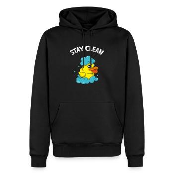 Soapmaker Stay Clean Funny Bath Duck - Men’s Premium Organic Hoodie - black - Front - Nico (187cm)