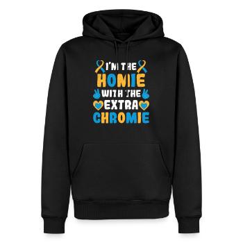 Down Syndrom extra Chromosom Trisomie 21 - Männer Premium Bio Hoodie - Schwarz - Vorne - Nico (187cm)