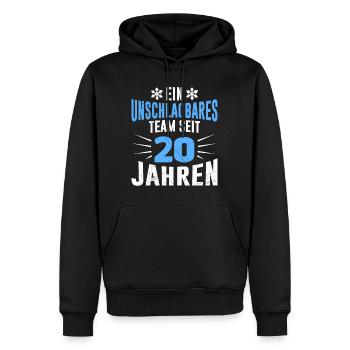 Seit 20 Jahren ein Team 20. Hochzeitstag - Männer Premium Bio Hoodie - Schwarz - Vorne - Nico (187cm)