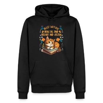 Books and Cats Katzenliebhaber und Leseratte - Männer Premium Bio Hoodie - Schwarz - Vorne - Nico (187cm)