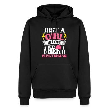 Une fille amoureuse de son électricien - Câblage élu - Sweat à capuche Premium bio Homme - noir - Devant - Nico (187cm)