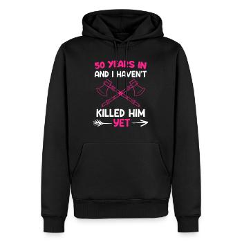Épouse Noces d’or 50e anniversaire de mariage - Sweat à capuche Premium bio Homme - noir - Devant - Nico (187cm)