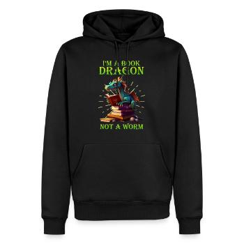 Bücherdrache Buchliebhaber und Drachenfans - Männer Premium Bio Hoodie - Schwarz - Vorne - Nico (187cm)