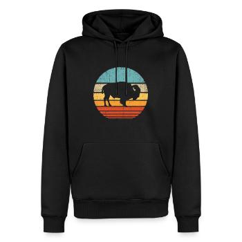 Bison Rétro Vintage 60s 70s Sunset Buffalo Mammal - Sweat à capuche Premium bio Homme - noir - Devant - Nico (187cm)