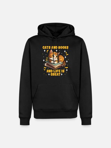 Cats and Books Cat Lovers Book lover - Men’s Premium Organic Hoodie - black