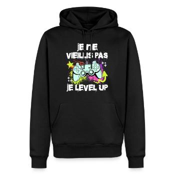 Papa Gamer Cadeau Gaming Vintage Jeux Vidéo Geek - Sweat à capuche Premium bio Homme - noir - Devant - Nico (187cm)