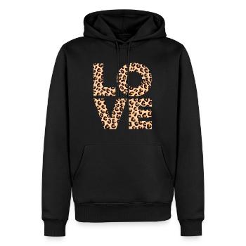 Liebesherz Geschenk mit Leopardenmuster | Cooles Leopard Geschenk - Männer Premium Bio Hoodie - Schwarz - Vorne - Nico (187cm)